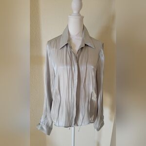 ZARA NWT Silver Liquid Satin Blouse size Large. Metallic Sheer Dressy Top